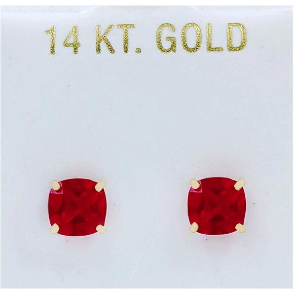 Created 2.06 Cts Ruby Stud Earrings 14k Solid Yellow Gold